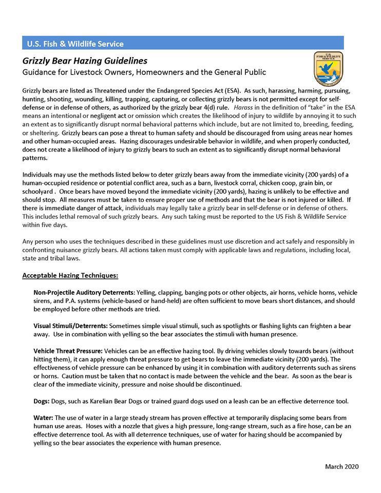 USFWS bear hazing guidelines pg 1